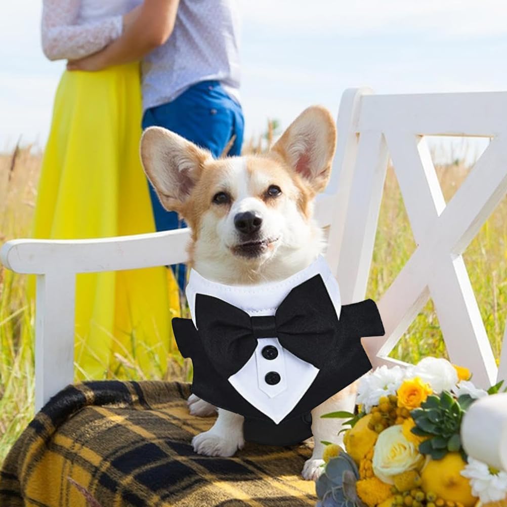 Stylish Dog Tuxedo Suit - Formal Shirt with Bow Tie & Adjustable Chest Strap for Medium Dogs - Perfect for Weddings & Parties - Image 4