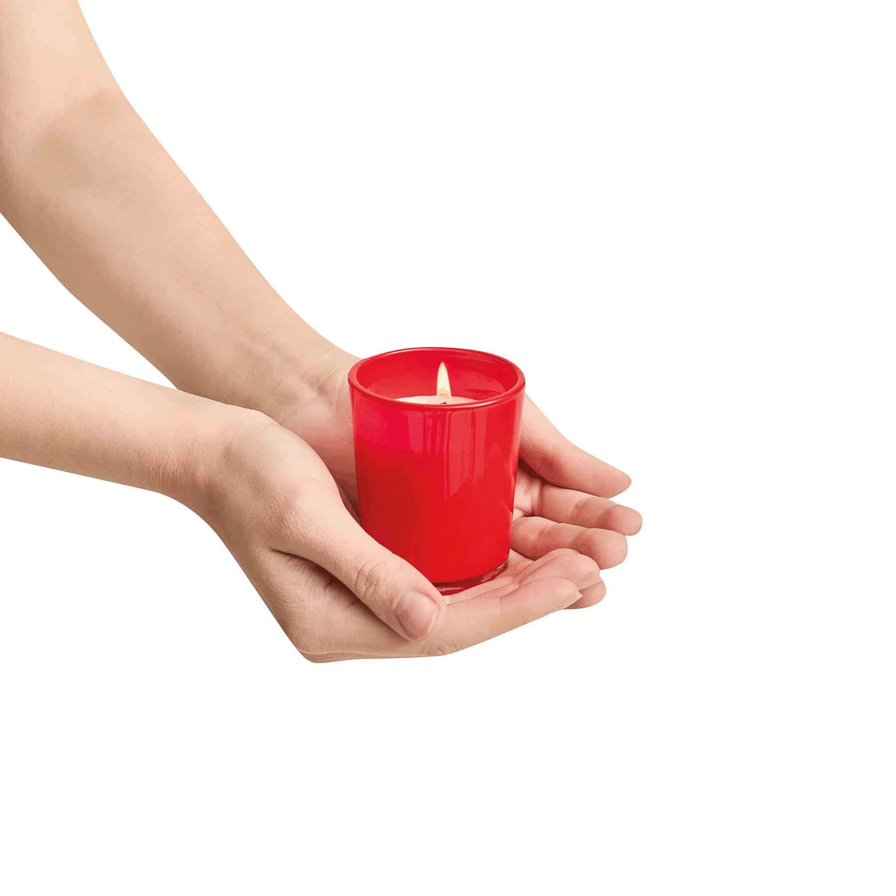 Preiswert&Gut Kerzen im Glas rot 25er Set mit langer Brenndauer für Tischdekoration Wohnraum und Feste dekorative Wachs Dekokerzen Durchmesser 5,5 cm Höhe 6,6 cm