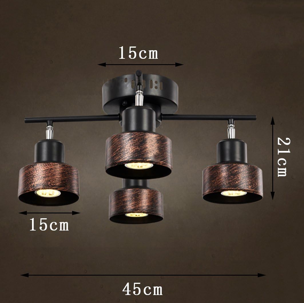LED Vintage 4 * 5W Deckenspot Schwenkbar Schwarz-Rost Deckenstrahler 4-Flammig Verstellbare Retro Eisen Wand-Lampe Decken-Leuchte Innen-Beleuchtung Wohnzimmer Restaurant Decken-Spot