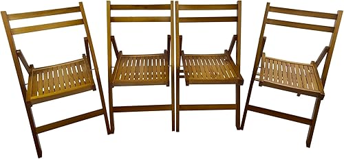 Miniatura 2 de Paquete de 4 sillas plegables de madera, juego de sillas de comedor plegables con asiento de listones de madera maciza y respaldo abierto, silla