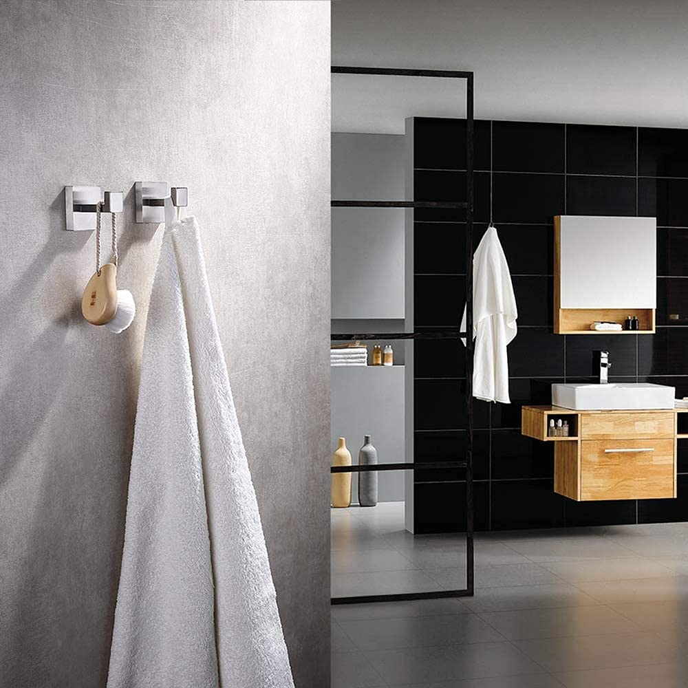Kleiderhaken, Wandhaken, Multifunktionaler Haken, Badetuch, Edelstahl, Roben- und Kleiderhaken, strapazierfähig, quadratisch, an der Wand montiert, modern for Badezimmer, Küche (Color : Black, Size :