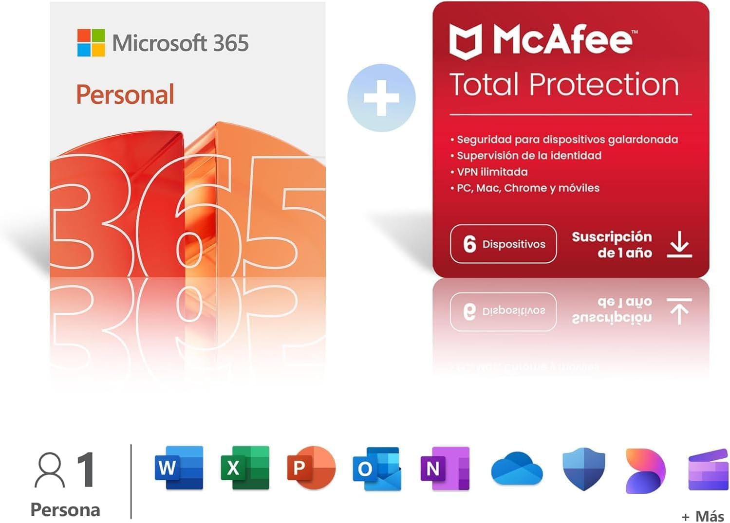 Microsoft 365 Personal | 12 meses | 1 persona | 1 TB de almacenamiento Onedrive | Apps Office con IA + McAfee Total Protection | 6 Dispositivos │ Código de activación por email