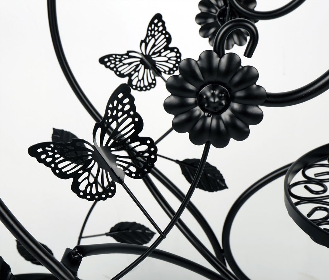 HAHAHA Portafiori S da Giardino, Portafiori Fioriera Decorativa, 3 Vasi, 60 x 26 x 64 cm, Nero, Metallo, Resistente alle Intemperie