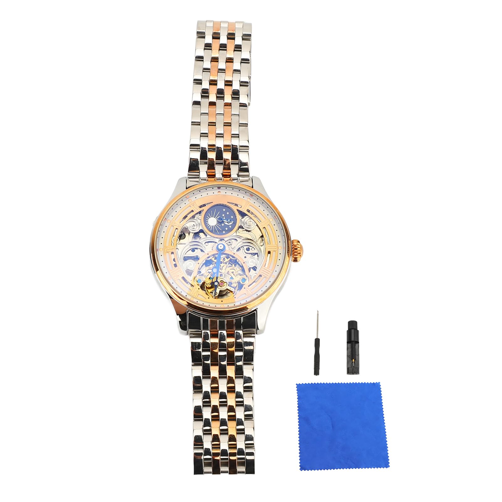 Brrnoo Tourbillon-Mechanische Uhr, Herren-Luxus-Skelett-Automatik-Mechanische-Armbanduhr, Tourbillon, Freiliegendes Uhrwerkszifferblatt, Mondphrase, Wasserdicht