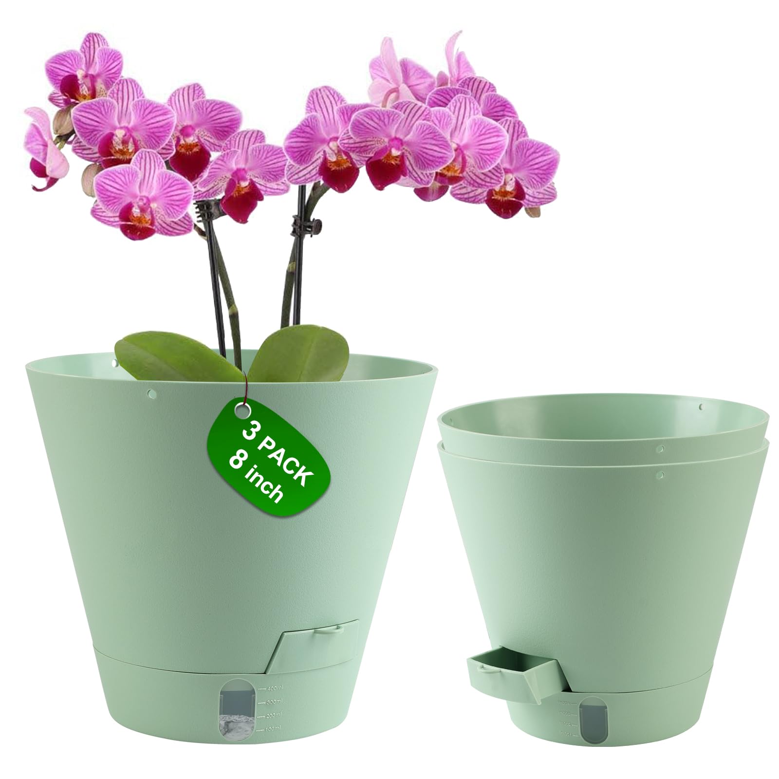 Self-Watering Pots For Indoor Plants, 20cm Flower Pots For Indoor Plants, 3 Packs Plastic Planters With Drainage Holes & Saucers, Planting Pots Outdoor