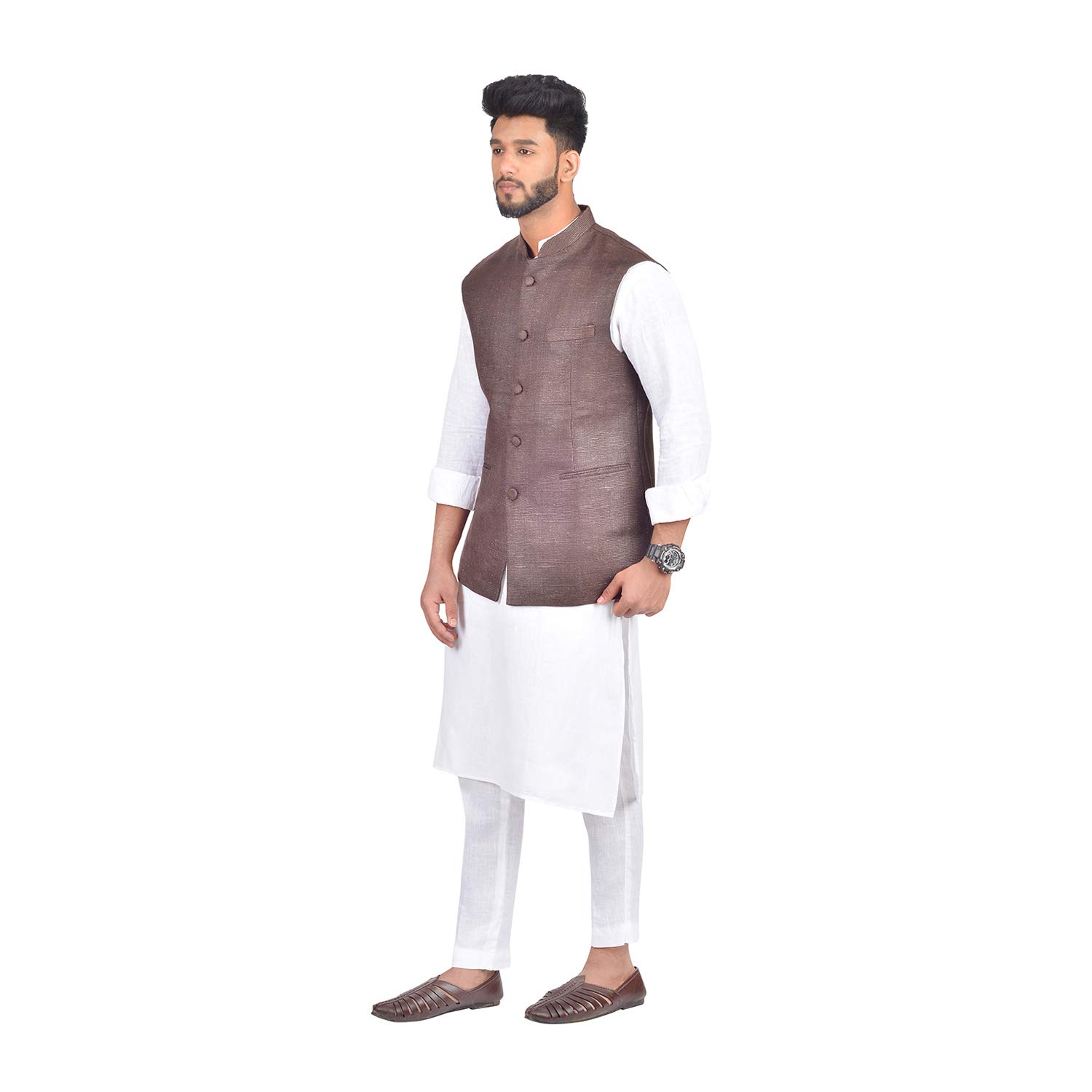 Tasar Silk Bhagalpuri Handloom Silk Nehru Jacket (Beige, Ns 92_Parent)-image-15