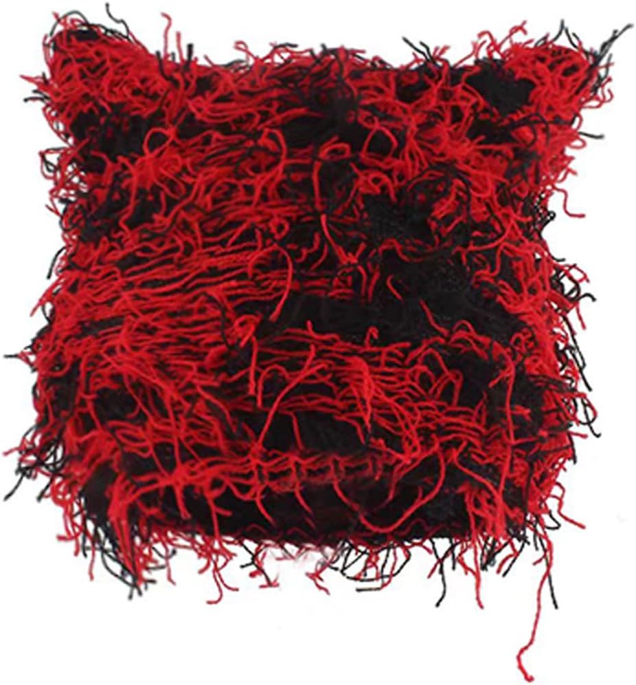 Distressed Knitted Beanie for Women Men Cat Ear Design Fuzzy Skull Cap Thick Warm Y2k Beanie Cap