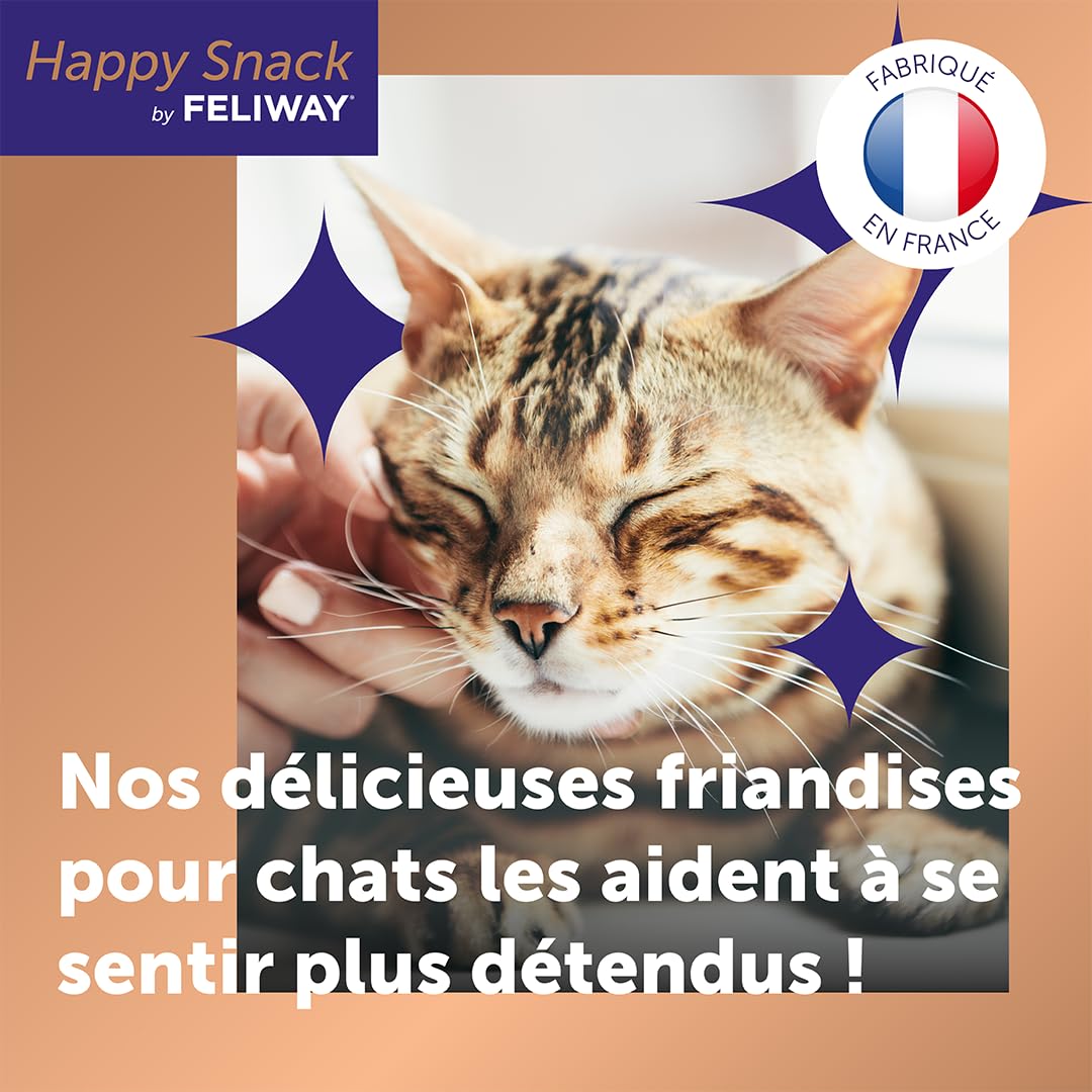 Happy Snack by FELIWAY - Pack de 5 boits - Friandise Onctueuse Relaxante pour Chat - Appréciée par 86% des Chats - sans Somnolence - Au Poulet - 30 Sticks de 15g