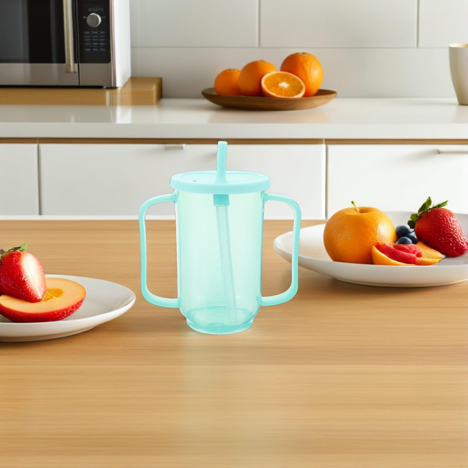 Auslaufsichere Trinkbecher mit Ergonomischem Griff 2 Stück für Ältere Menschen und Deckel Inklusive Strohhalm für Patienten und Tägliche Pflege