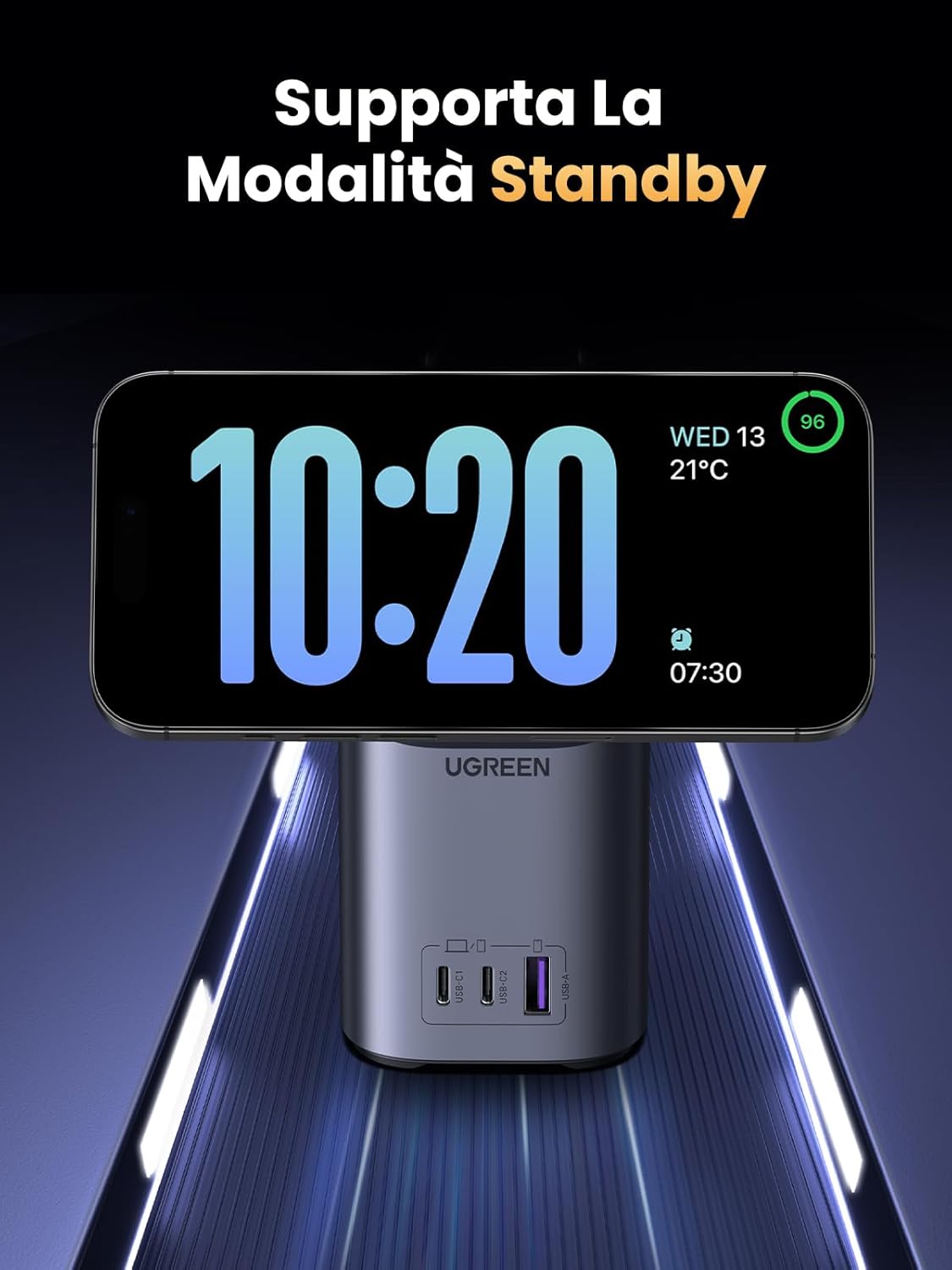 UGREEN Nexode Stazione di Caricatore GaN 100W, Caricabatteria Wireless Qi2 15W Per iPhone, Alimentazione da Tavolo Compatibile con MagSafe iPhone 16 15 14 13 12 Serie, Galaxy S24 iPad MacBook Pro Air - Immagine 5