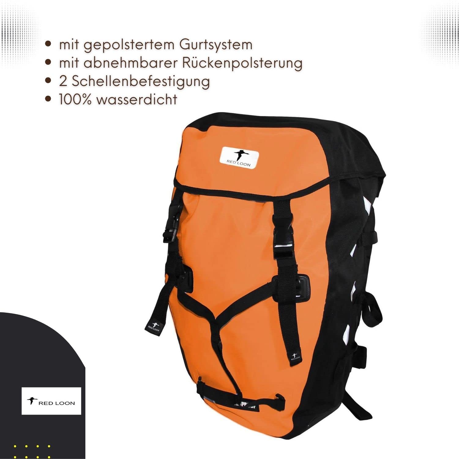Red Loon Pro Fahrradrucksack Rad Rucksack LKW-Plane reißfest wasserdicht, Farbe:Orange, Herstellernummer:VDP64148