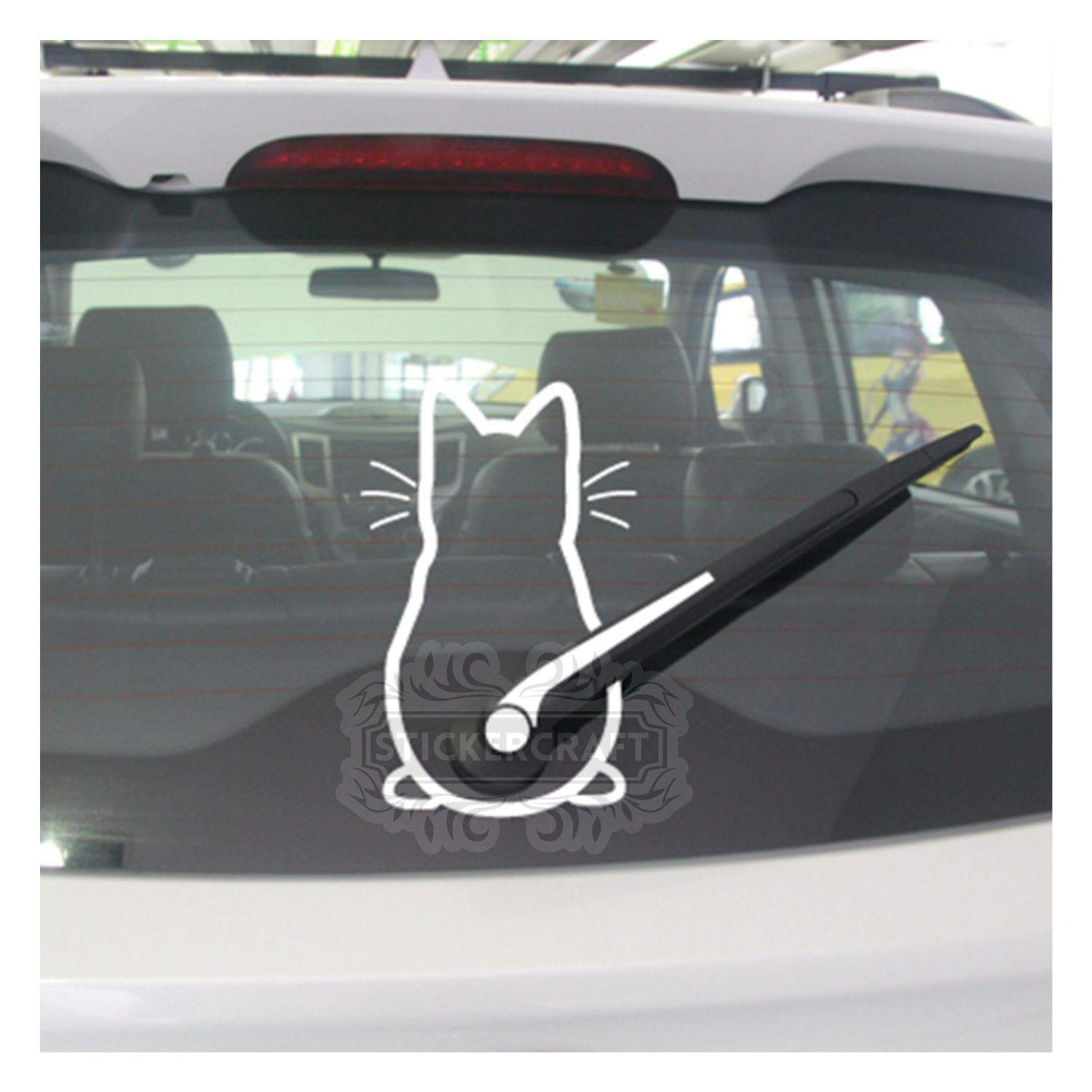 Stickercraft Vinyl Cute Cat Kitten Car Rear Wiper Sticker, 25 x 16 cm, White