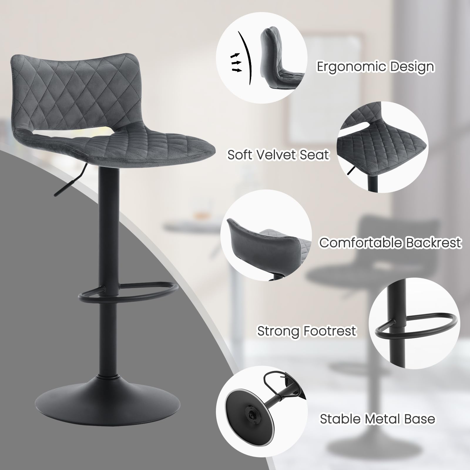 WOLTU Barkrukken Donkerbruin Set van 2 in Kunstleer en metaal,360°Draaistoel Verstelbare Barstoelen met Rugleuning En Voetensteun ,BH287dbr-2 WOLTU Barkrukken Donkerbruin Set van 2 in Kunstleer en metaal,360°Draaistoel Verstelbare Barstoelen met Rugleuning En Voetensteun ,BH287dbr-2