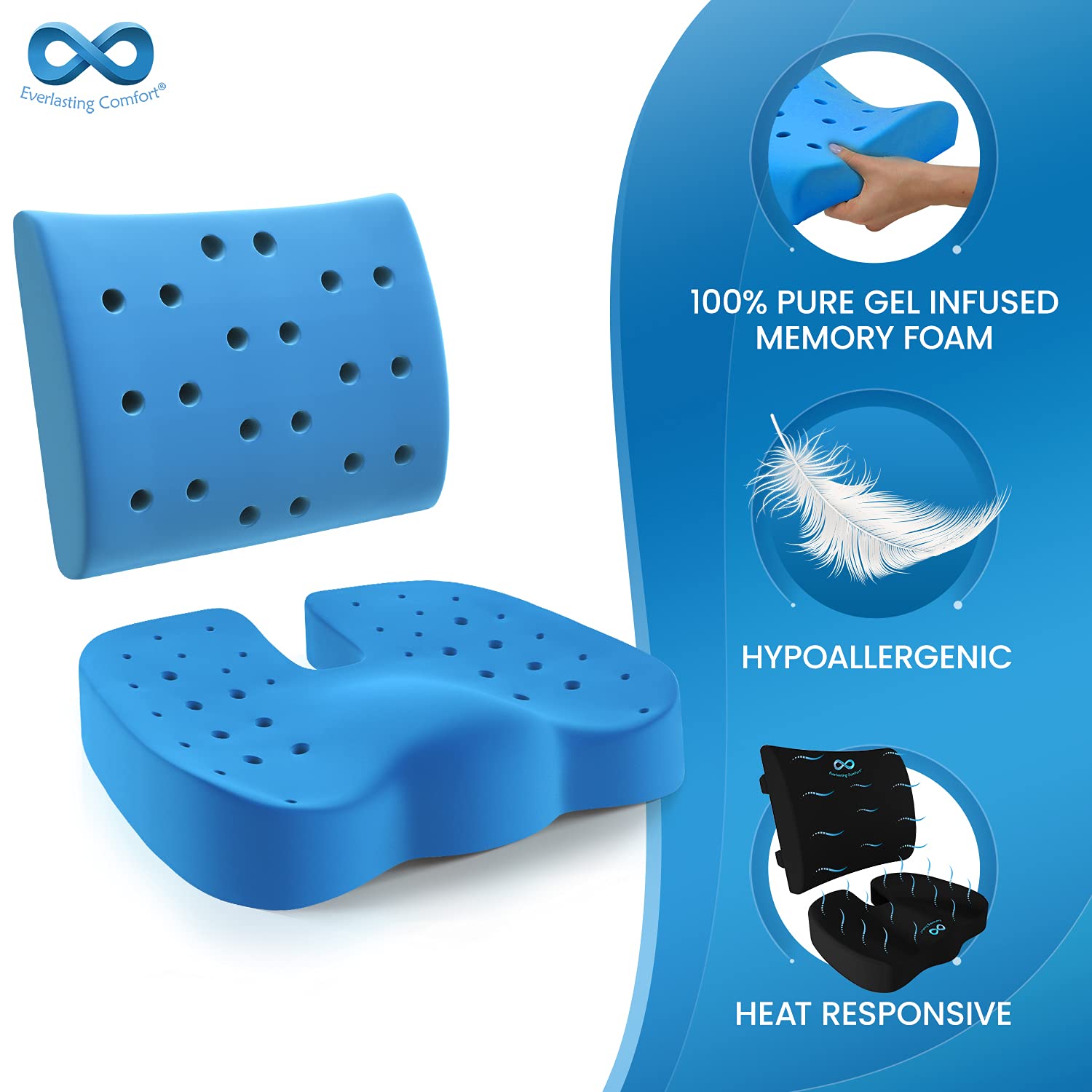 Everlasting Comfort Memory Foam Seat Cushion and Lumbar Support Pillow