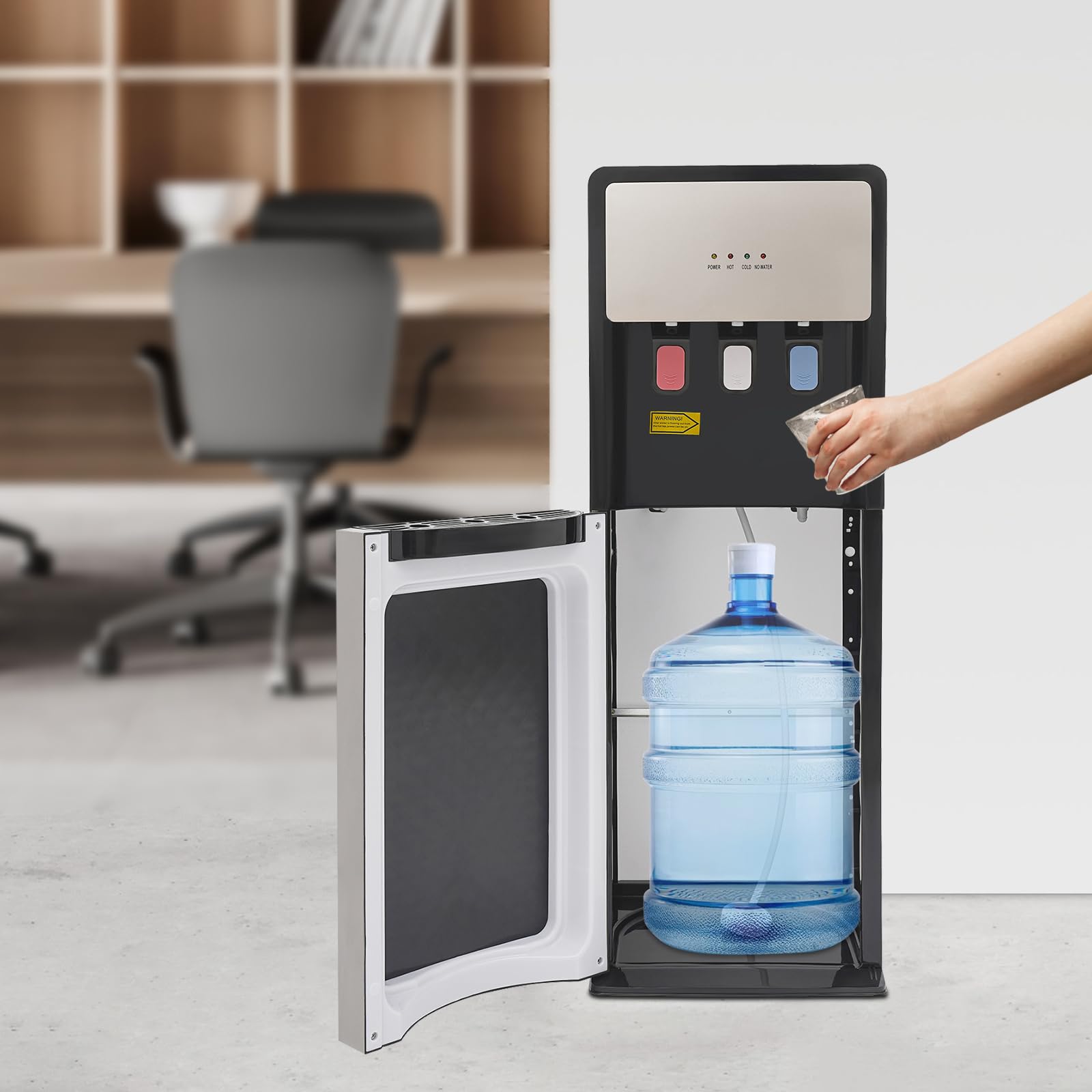 JAYGOVAN Bottom Loading Water Cooler Water Dispenser 3 Temperature Settings Hot, Cold & Room Water Innovative Slim & Sleek Design Hot and Cold Water Dispenser Holds 5 Gallon Bottles (Silver Grey)
