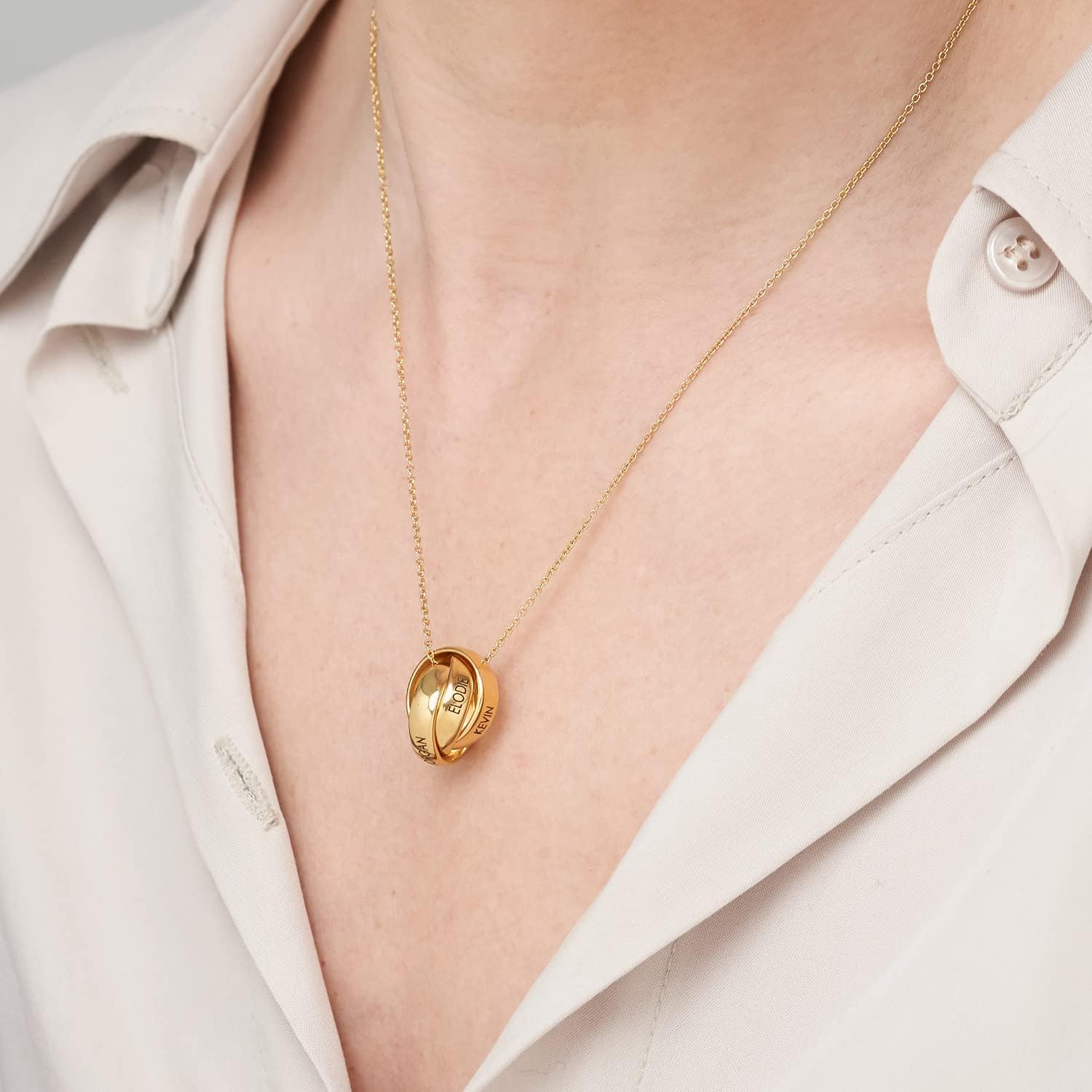 MYKA - Personalized Interlocking Russian Ring - Trinity Necklace with Custom Inscription / Three Rings / With or Without Diamond / Sterling Silver, Gold, Rose Gold / Gift for Her, Women For Mother's Day, Birthday
