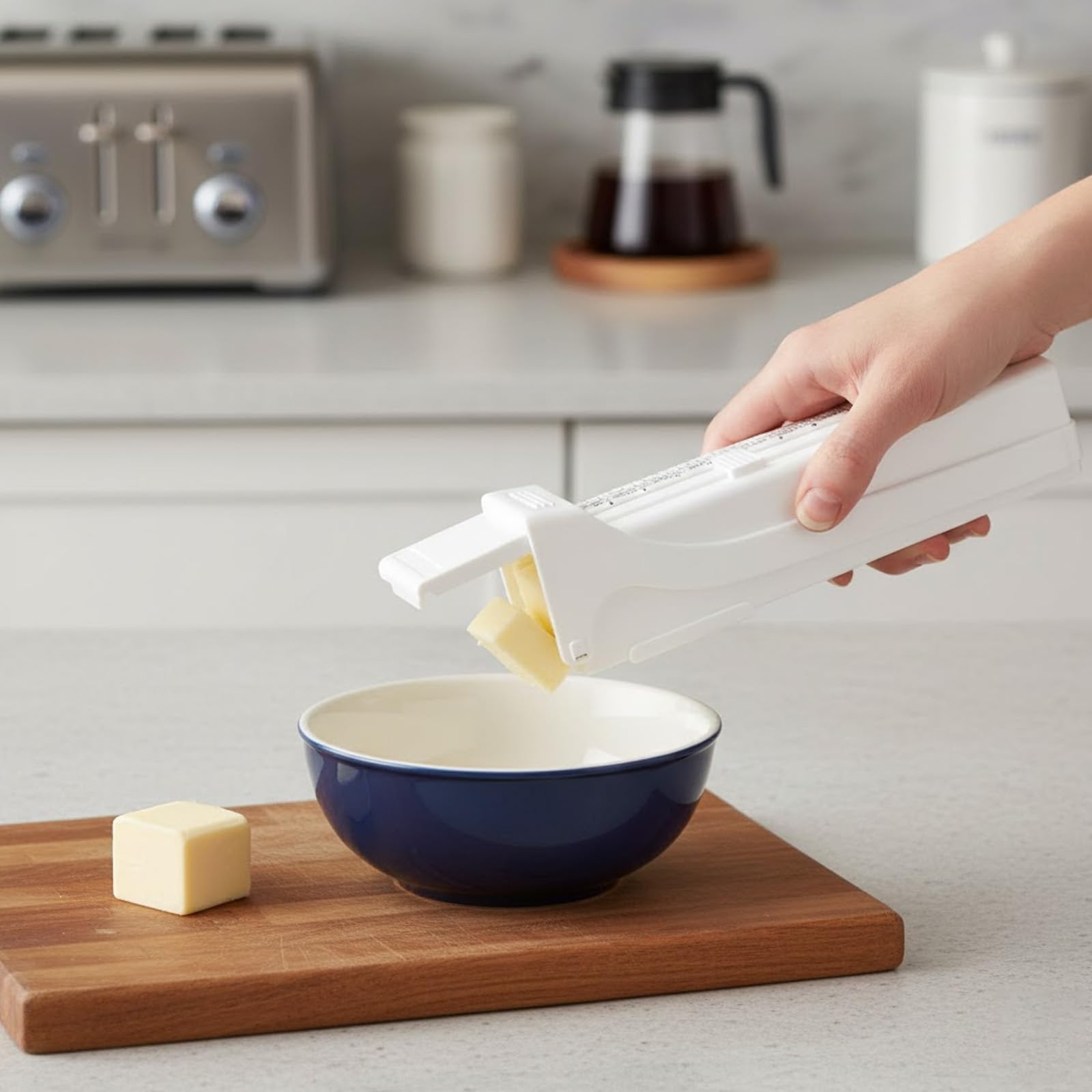 Affettatrice per burro, dispenser per misurazione e conservatore, affettatrice per burro con un clic, taglierina per burro, spargitore regolabile, cavo in acciaio inox, custodia per la conservazione