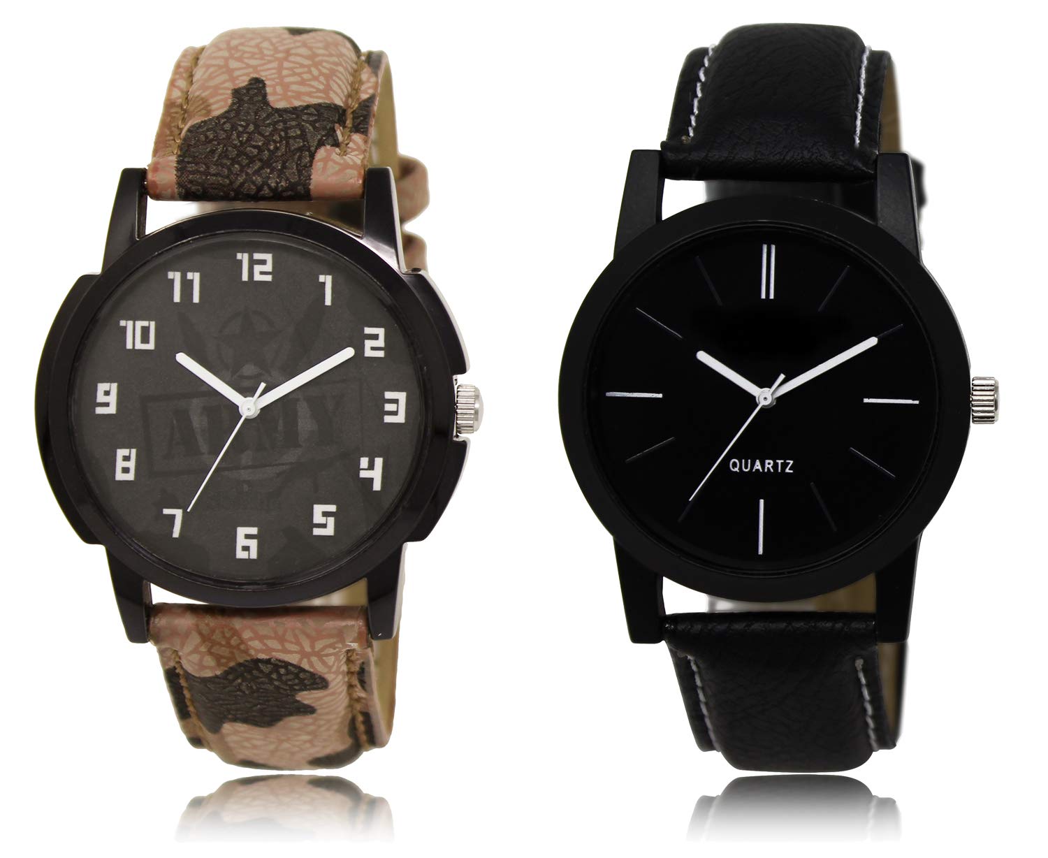 AcnosLeather Premium Slim Line Round Case Dial Analog Watch Combo For Men Pack Of - 2(Ac03-05), Band Color:Assorted, Dial_Multi