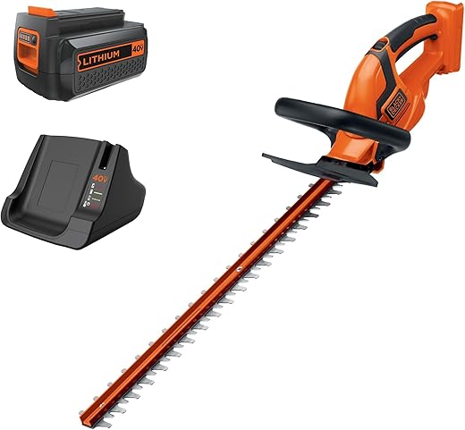 BLACK+DECKER 40V MAX Hedge Trimmer, Cordless, 24-Inch Blade, Battery and Charger Included (LHT2436)