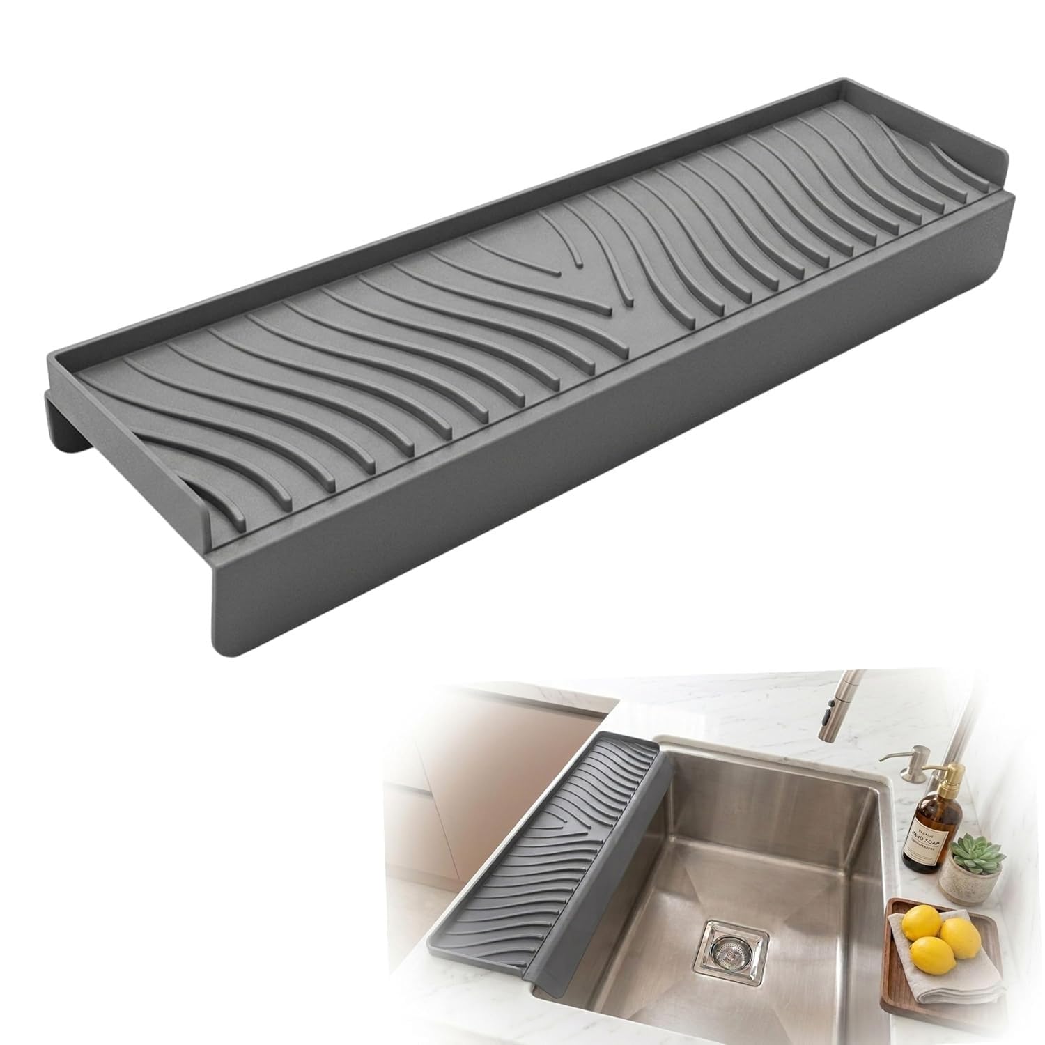 Silicone Sink Splash Guard 2 Piece Set Waterproof Kitchen Faucet Splash Guard Fast Drying Sink Mat for Bathroom Kitchen Counter Water Protection Organizer-image-47