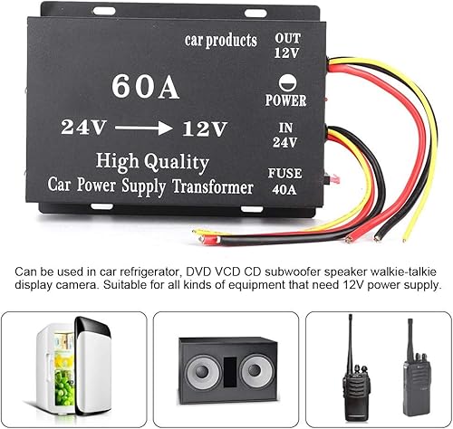 Miniatura 2 de Aramox Convertidor eléctrico para coche, 720 W, 60 A, 24 V a 12 V, adaptador de convertidor de transformador eléctrico de corriente continua para