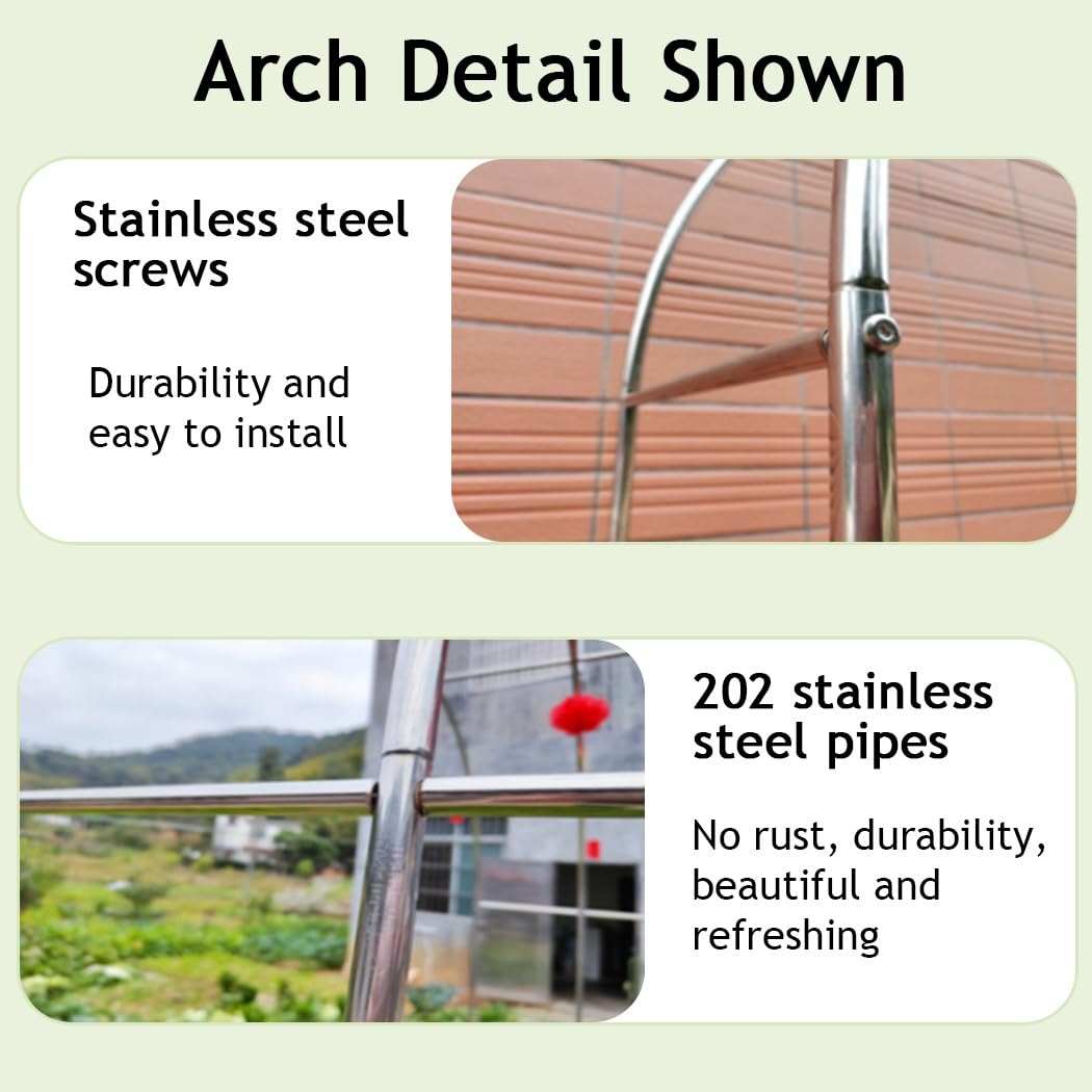 Arco per rose da giardino in acciaio inox, per interni ed esterni, stabile e resistente alle intemperie, con base, arco nuziale/pergolato da giardino (180 x 240 cm)