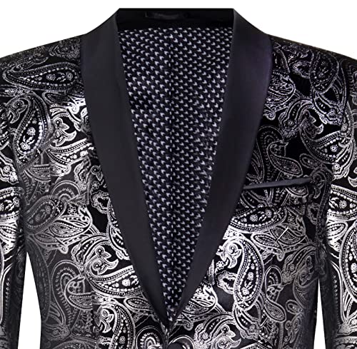 Mens Classic Silver Paisley Black Velvet Tuxedo Dinner Jacket Tailored Blazer4