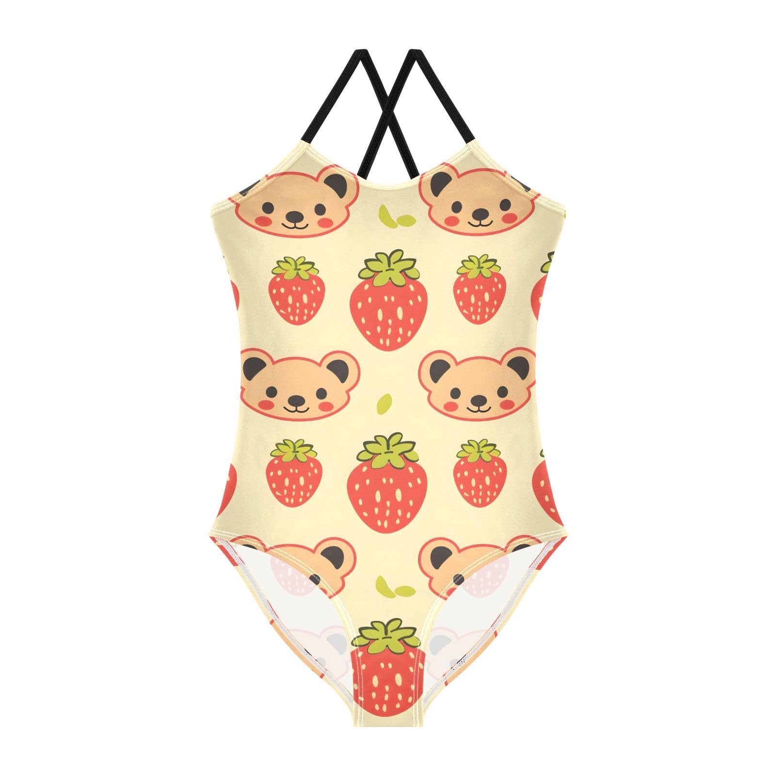 Bolaz Girls Swimsuits One-Piece Bathing Suits Multicolor Kids Sport Summer Beach Swimwear for 3-10 Years Old-Cute Face Bear