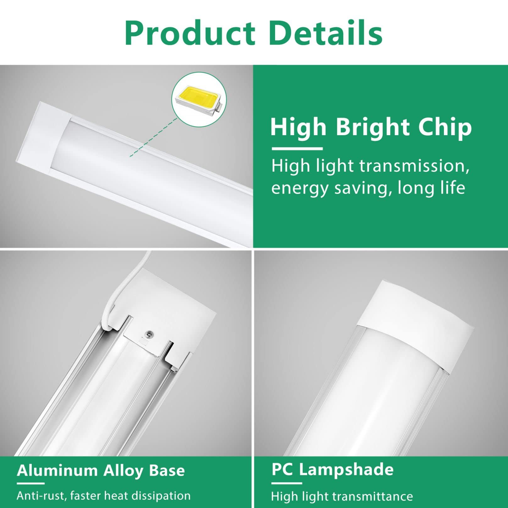 LED-Streifen-Deckenleuchte, 54 W, umlaufende Unterputz-Rohrleuchte, 5400 lm, LED-Licht, 3 Farben, Temperatureinstellbar, Garagenbeleuchtung, für Ladenschrank, Keller, Flur, 1 Stück