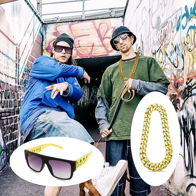 Hip Hop Costume Kit 80s 90s Rapper Accessories, Outfits for Men Women Cosplay Club Old School Themed Party Supplies - Image 2