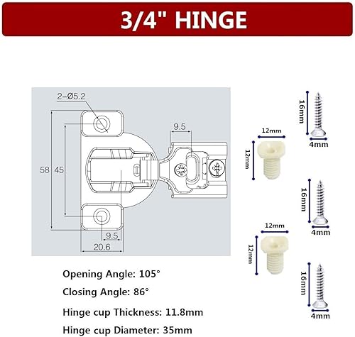 Miniatura 3 de Bisagra compacta para armario de cocina (cierre suave, 105 )