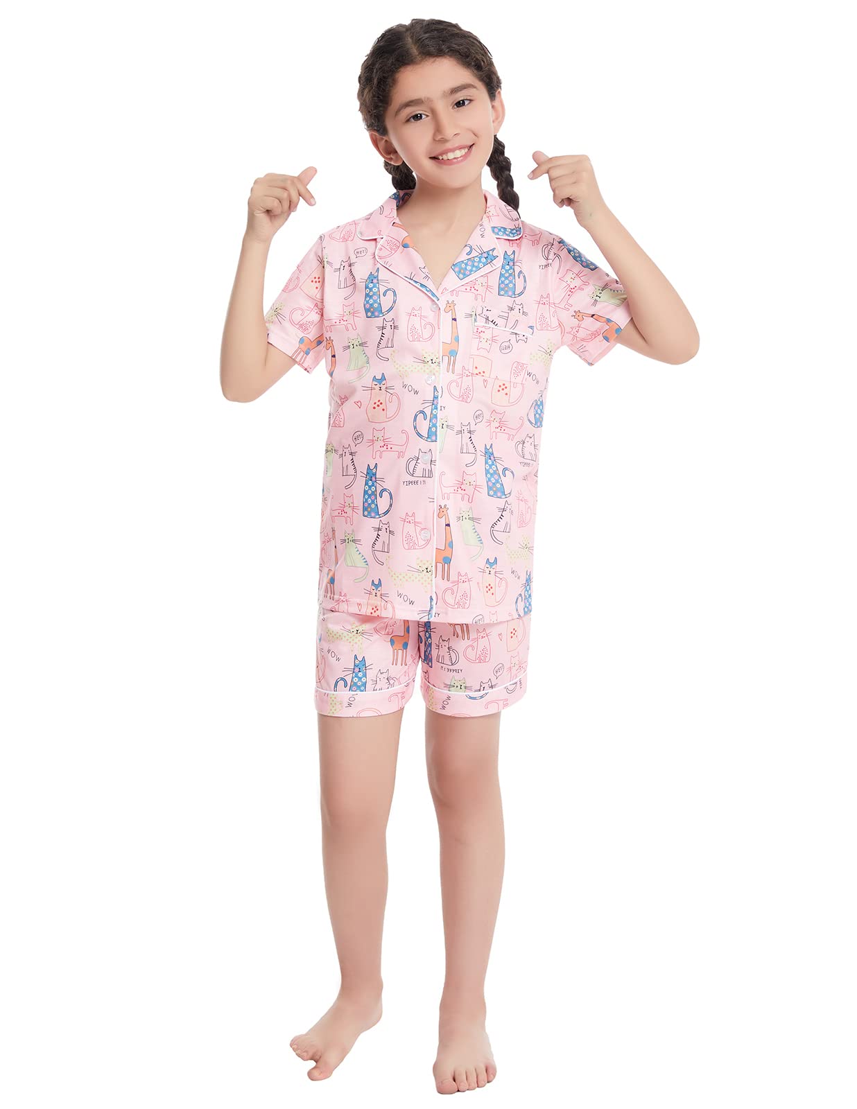 VeseackyUnisex Girls Boys Pajamas Long Sleeve Sleepwear Button-Down 2 Pcs Pjs Set for 5-14 Years