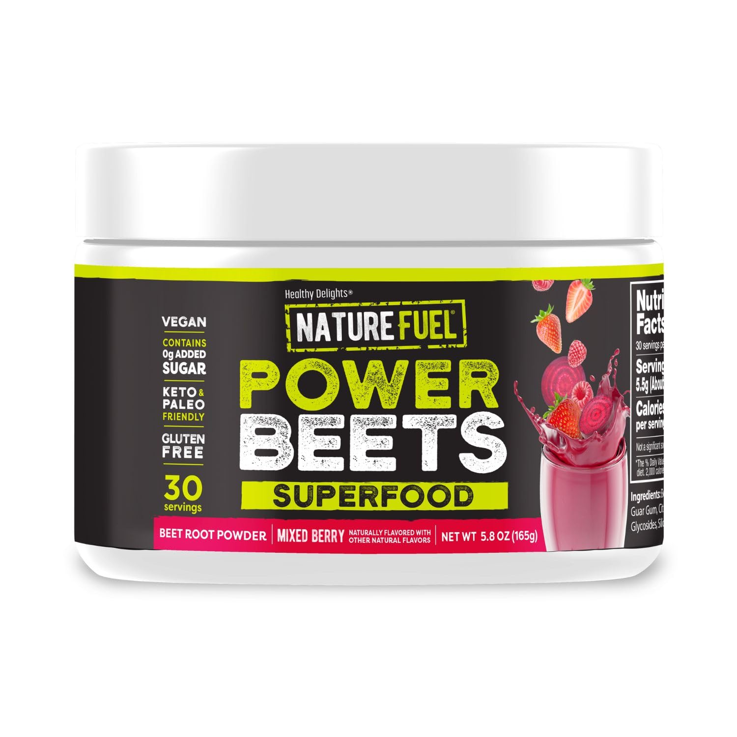 SlimFast Healthy Delights Nature Fuel Power Beets Vegan Beet Juice Powder | 0g Added Sugar, Beet Root Supplement, Beetroot, Mixed Berry, 30 Servings