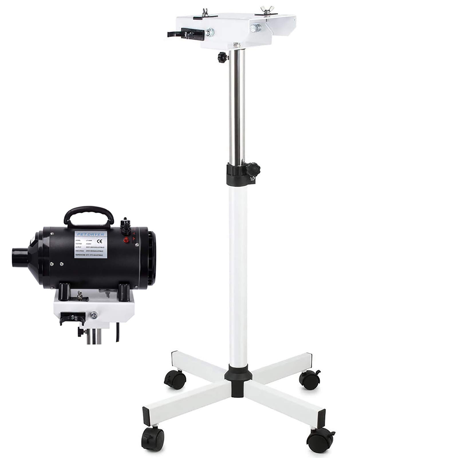 Hmpet Soporte de Secador de Pelo para Mascotas Manos Libres con Rueda, Secador de Aseo para Perros Altura Ajustable para Perro Gato Mesa de Aseo