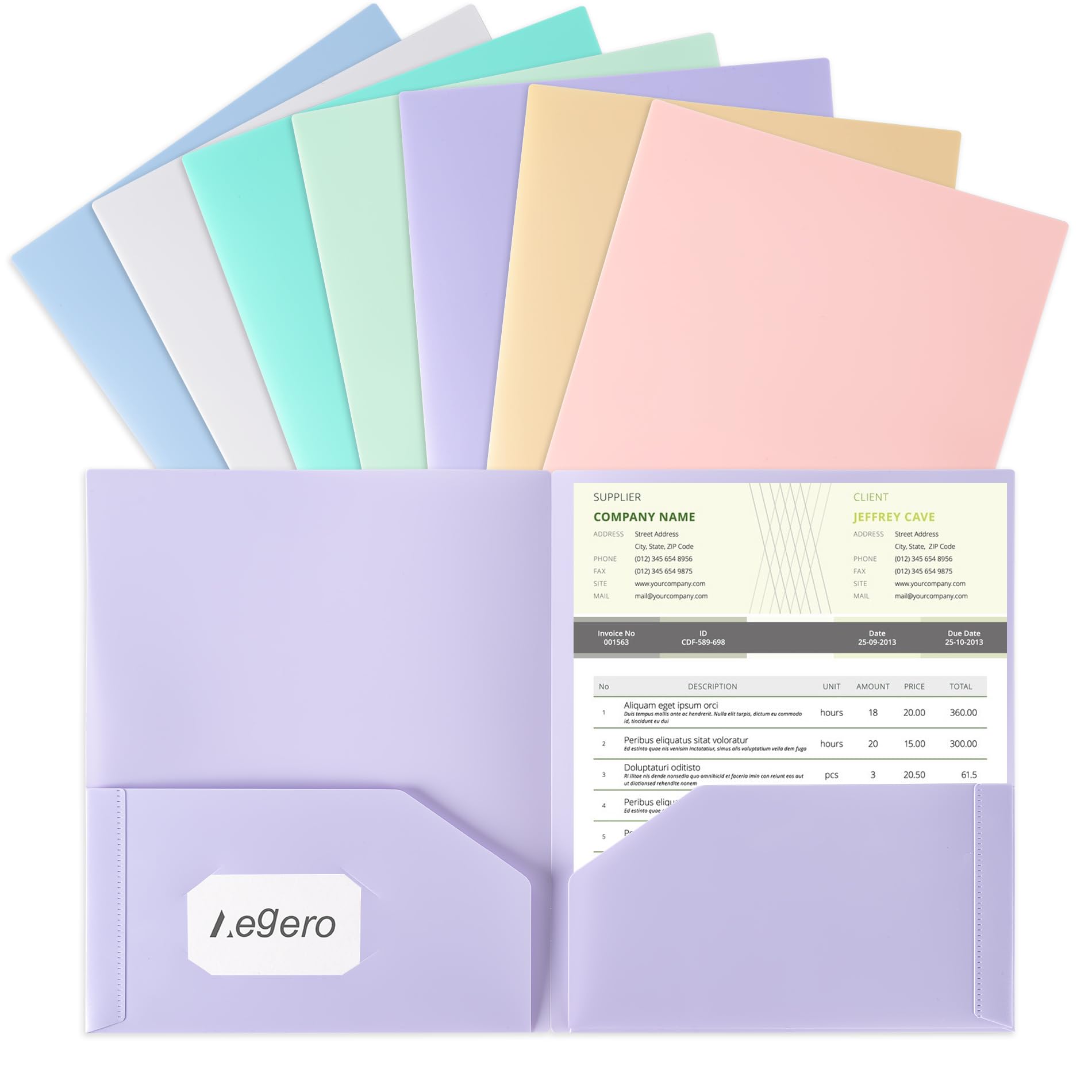 Aegero Plastic Folders with Pockets (7 Pack, Sweet Colors), Durable Heavy Duty File Folders with Business Card Slot, 2-Pocket Folder for Schoolwork &