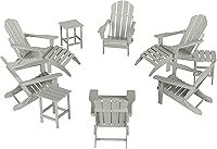 Vista 9 de WO Home - Juego de muebles con 6 sillas plegables Adirondack de madera de polietileno, 3 mesas auxiliares y 3 reposapiés otomano, resistente a