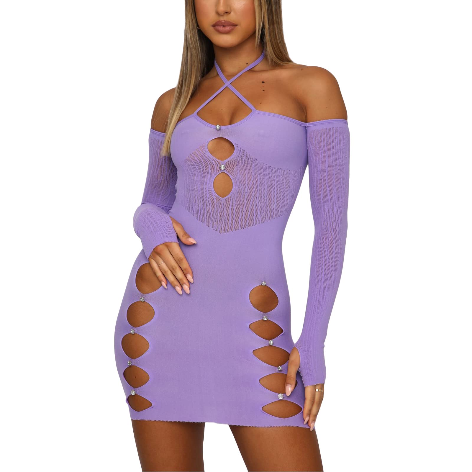 Mini Robe BCBGMaxazria Modal Bleu Violet - Manches Bouffantes, Col V - Taille XXS - Occasion Très Bon état