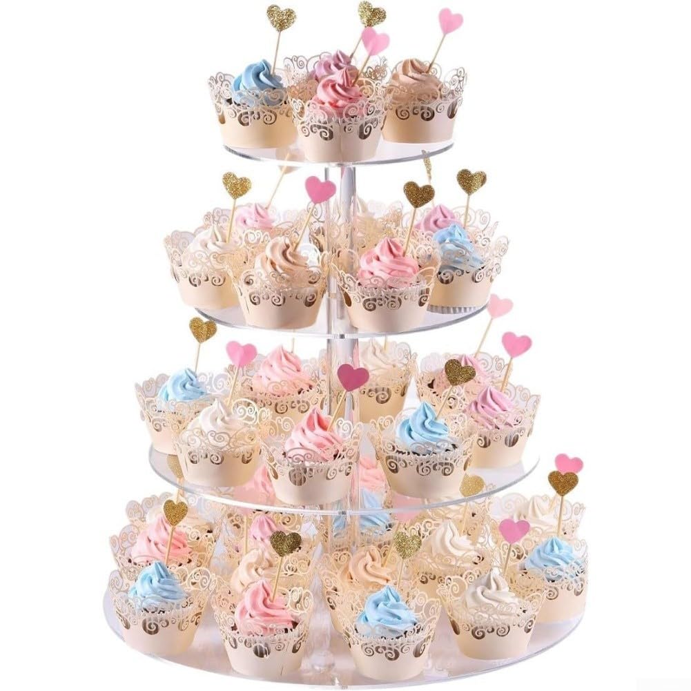 Présentoir à gâteau en acrylique transparent à 4 étages pour cupcakes, muffins, thé de l'après-midi, 25 cm (B)