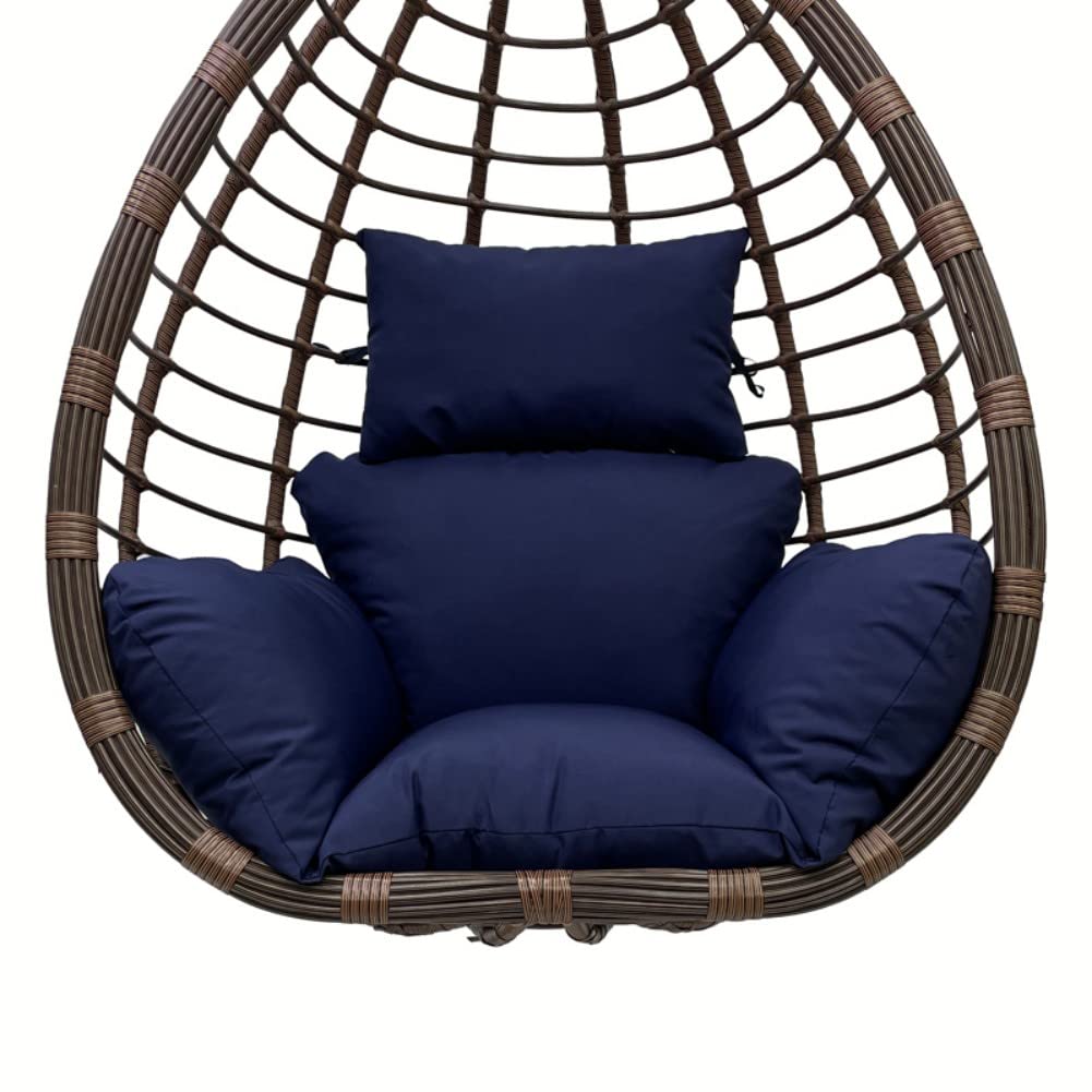 Srutirbo Swing Egg Chair Cushion, Outdoor Hanging Basket Swing Cushion Waterproof Hanging Hammock Egg Chair Cushion Replacement, Hammock Chair Cushion with Headrest and Armrests (Navy Blue)