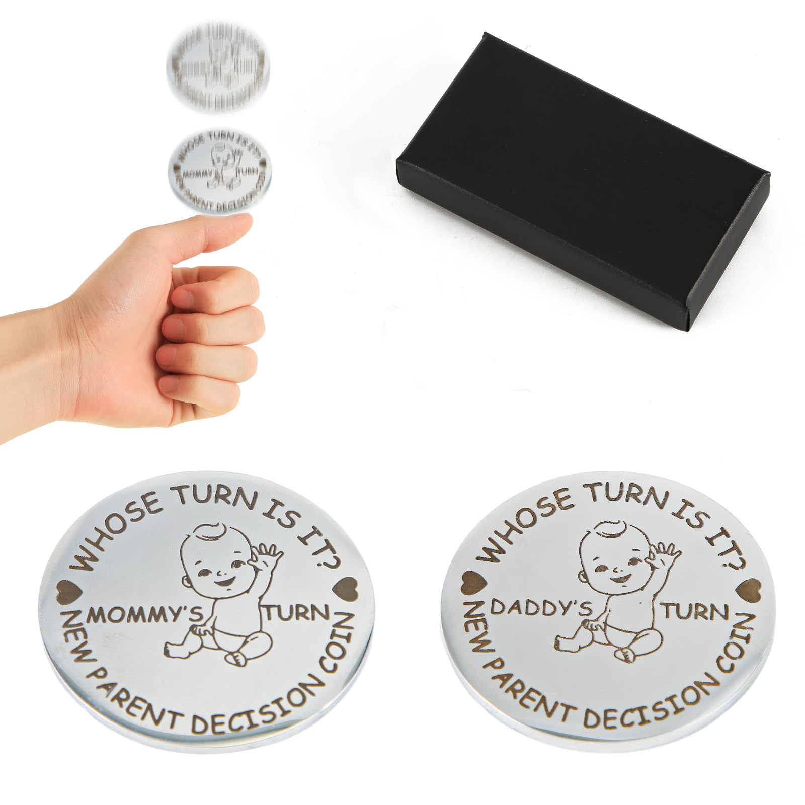 New Parents Decision Coin, Funny Baby Gift Decision Making Coin Double Sided Mommy's Turn Daddy's Turn Coin Cute Gifts for New Parents Pregnancy Gifts for First Time Mom and Dad