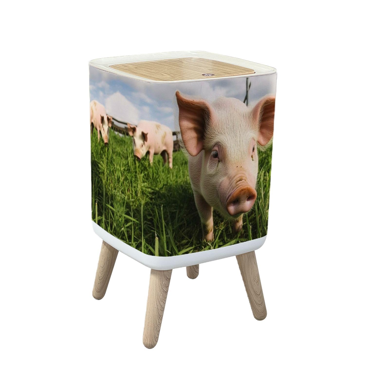 Trash Can with Lid Yorkshire Piglets Grazing Pigpen During Garbage Can Rectangular Waste Bin Press Cover Dog Proof Wastebasket for Kitchen Bathroom Living Room Nursery