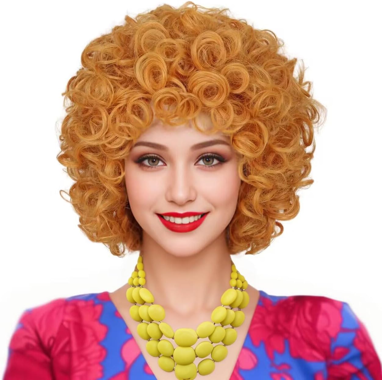 Short Fluffy Curly Orange Yellow Cosplay Wig for Women Halloween