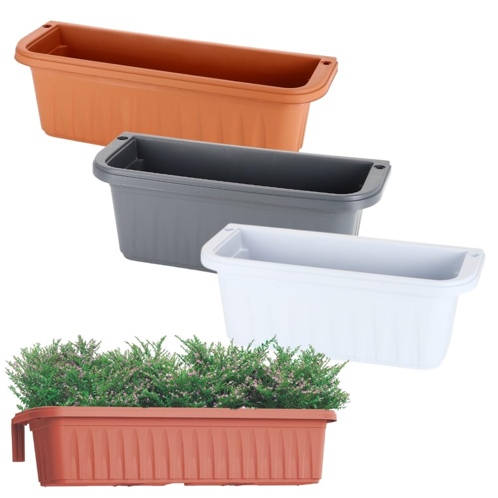 GarPet Blumenkasten Balkon Balkonkasten mit Halterung Pflanzkasten Balkonkasten mit Wasserspeicher Blumenkasten Balkongeländer Geländerkasten ohne Bohren Terracotta 80 cm