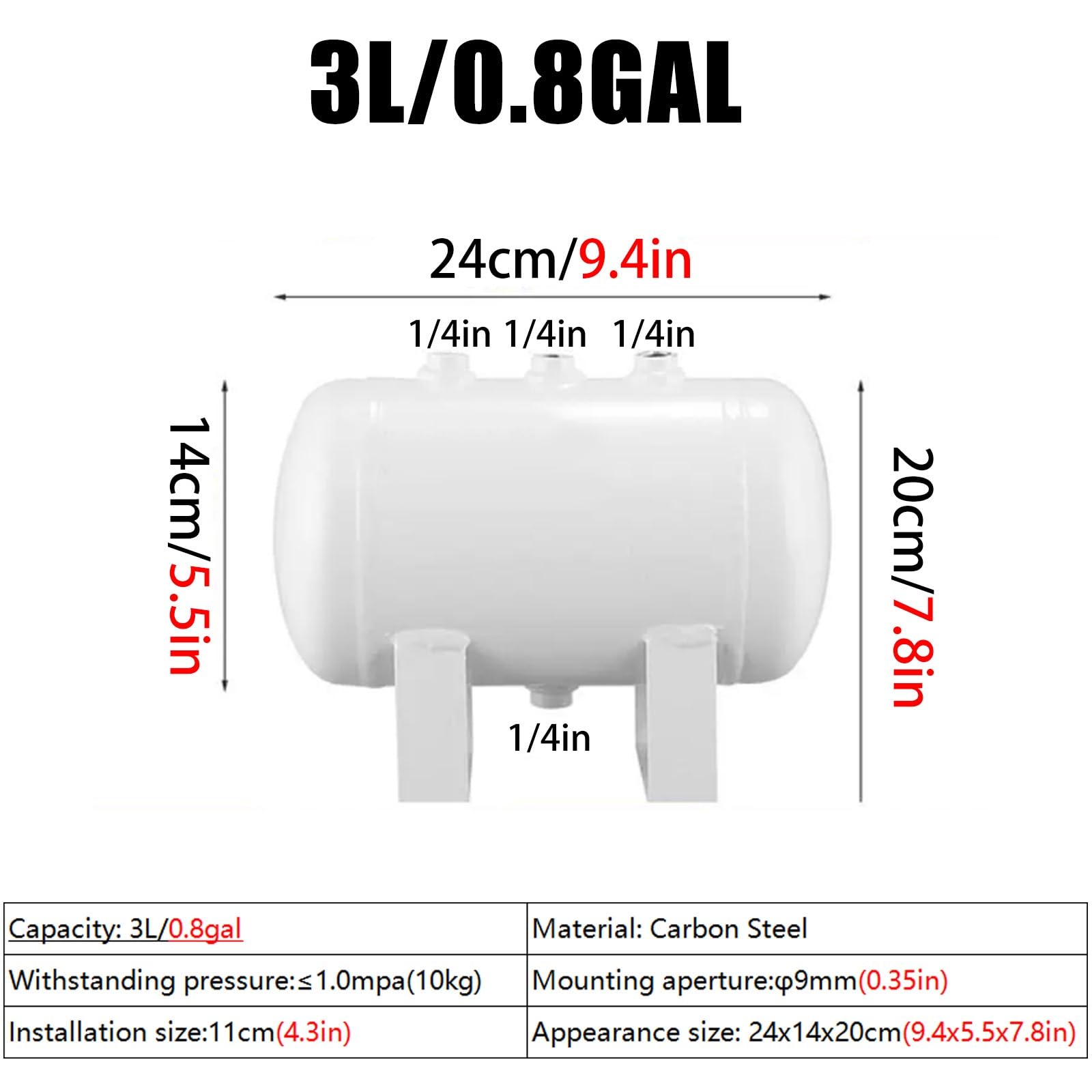 Lufttank Luftbehälter Tragbare Luftbehälter, Druckluftbehälter Mit Manometer & Ablassventil, Druckspeicher(10L/2.64gal/44x16x21cm)