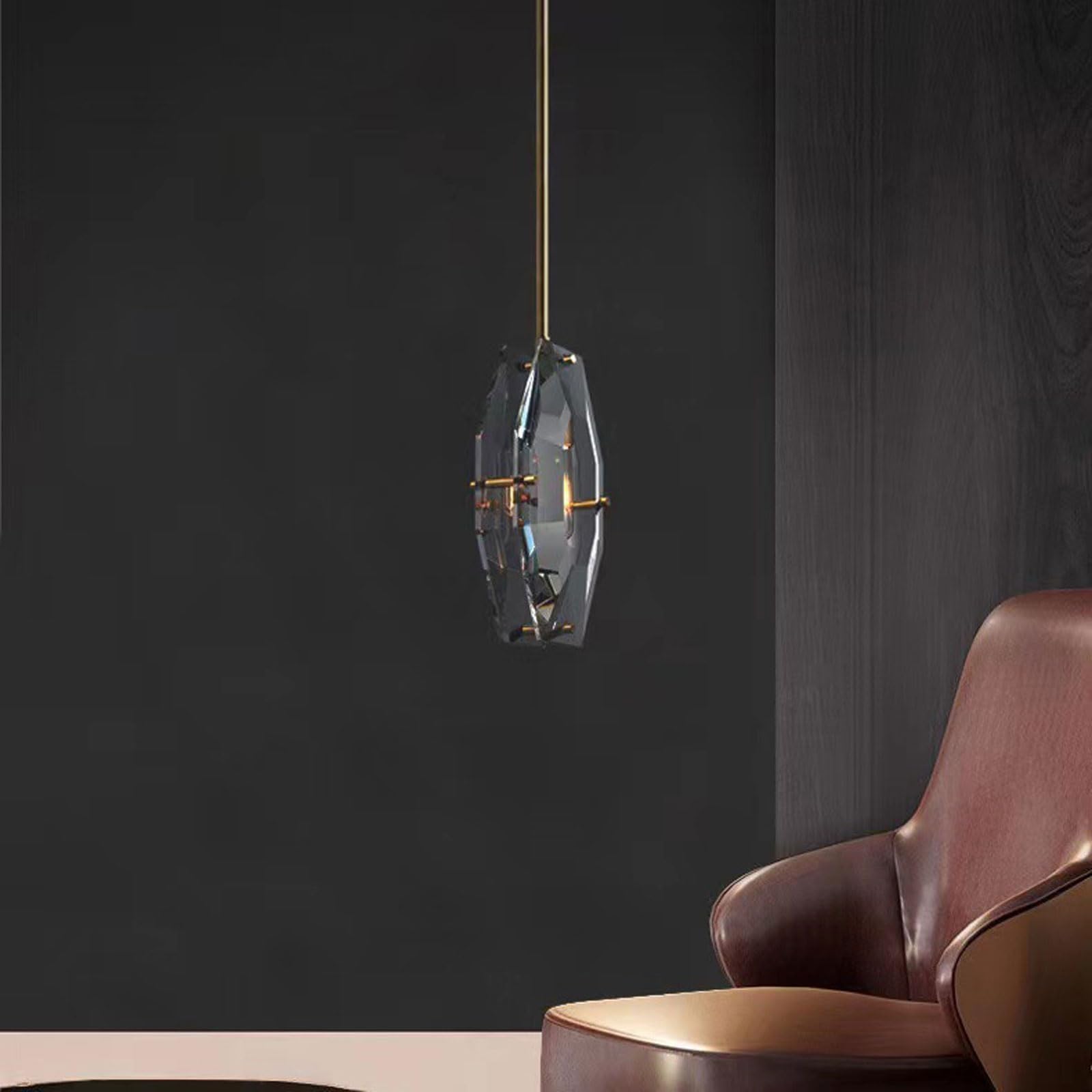 Lampada a sospensione in ottone per camera da letto, lampada a sospensione in cristallo a doppia faccia ad alta trasparenza, lampadario creativo sfaccettato, adatto per isole cucina