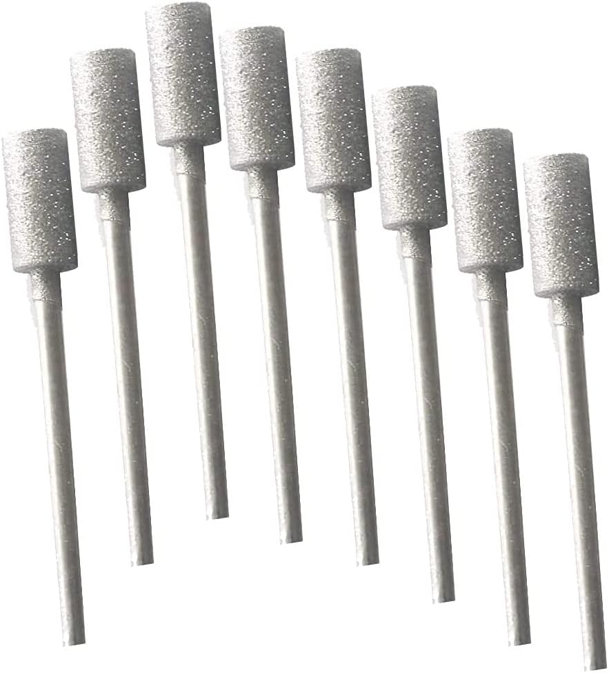Luo ke 8 Pcs Cylinder Shape Diamond Burr Stone/Jade Carving Bits With 3/32 Inch Shank For Dremel(Head Size:6mm)