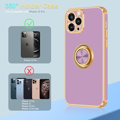 Miniatura 7 de Fingic Funda para iPhone 12 Pro, funda para iPhone 12 Pro con soporte de anillo de soporte, soporte magnético giratorio de 360, chapado en oro,
