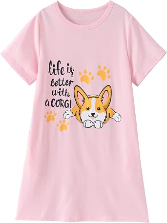 Big Girls' Short Sleeve Nightgown Lovely Sleep Dress PJS Nightshirt