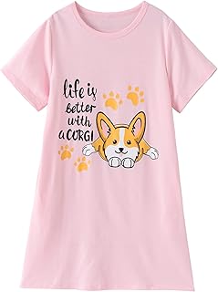 Big Girls' Short Sleeve Nightgown Lovely Cats Lazy Day Printed Sleep Dress PJS