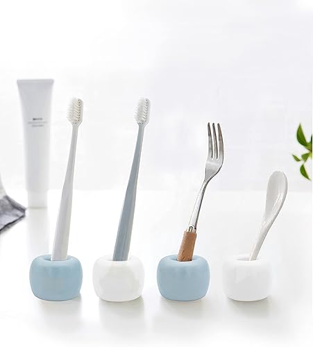Miniatura 2 de Paquete de 4 mini soportes de cerámica para cepillos de dientes individuales mínimos para baño